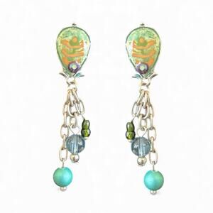 Drapers & Damons NWT BOHO Dangle Earrings green, blue, and silver-toned bead